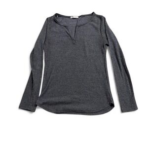 Charcoal Waffle Knit Henley Long Sleeve Top – Byron Bay – Size S